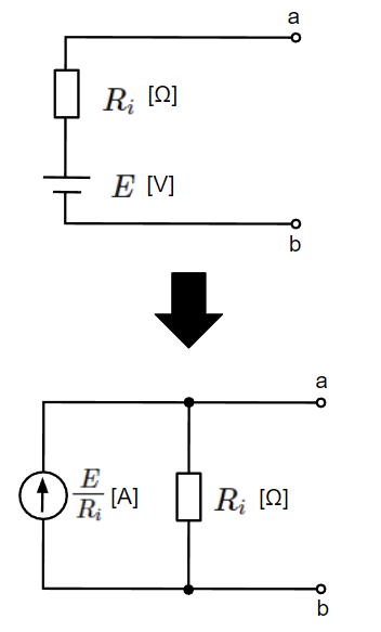 電圧源から電流源への等価変換