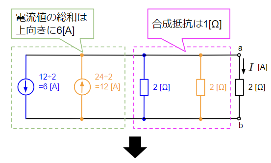 並列接続された電圧源を電流源に等価変換して合成する②